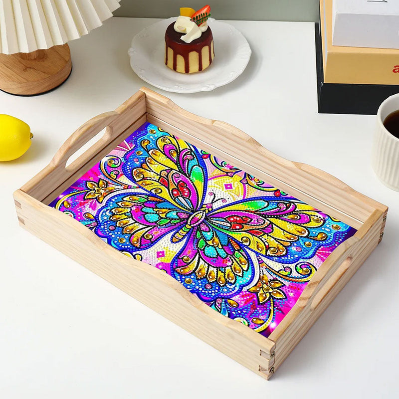 Bunter Schmetterling Holz Serviertablett Diamond Painting