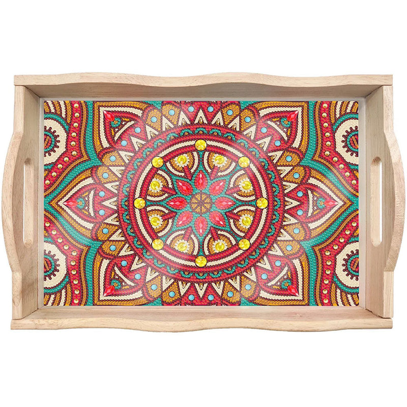 Rote Sonnenblumen Mandala Holz Serviertablett Diamond Painting