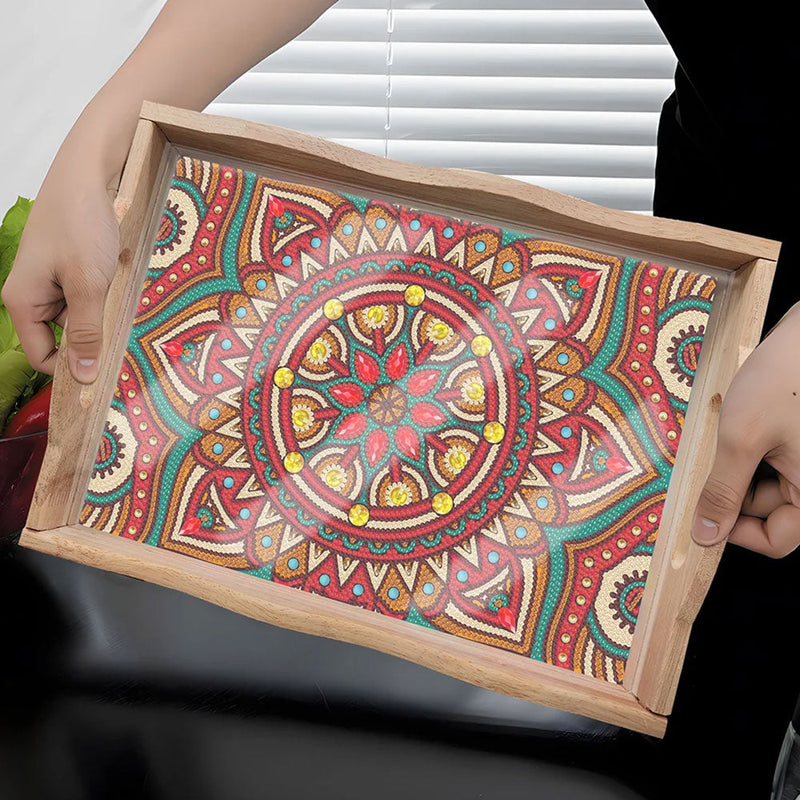 Rote Sonnenblumen Mandala Holz Serviertablett Diamond Painting