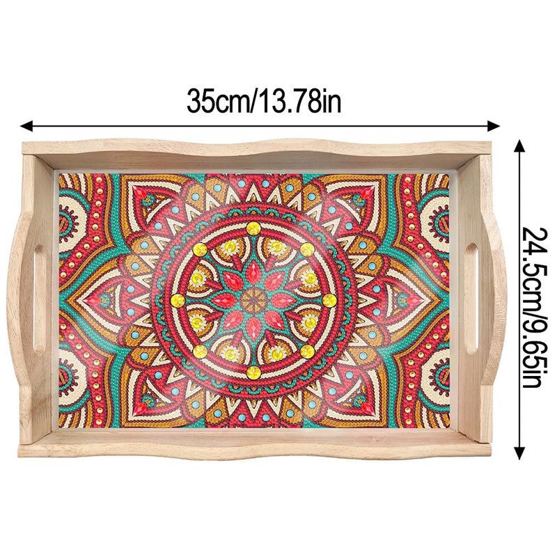 Rote Sonnenblumen Mandala Holz Serviertablett Diamond Painting