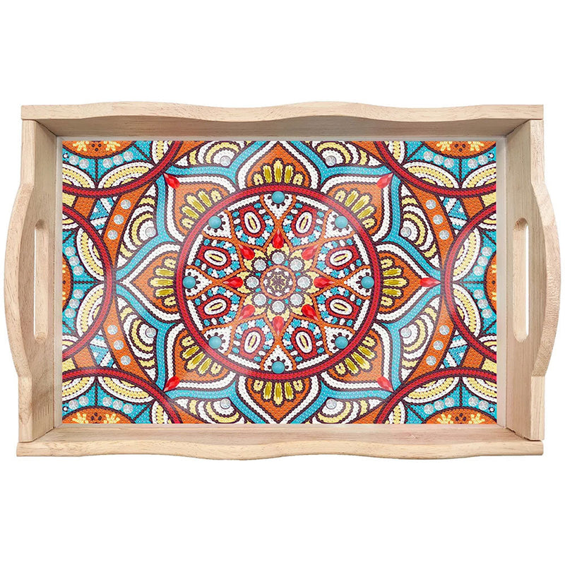 Bunte Blumen Mandala Holz Serviertablett Diamond Painting