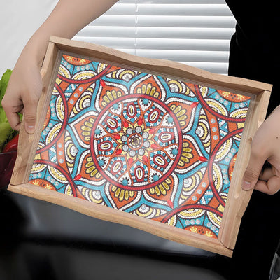 Bunte Blumen Mandala Holz Serviertablett Diamond Painting