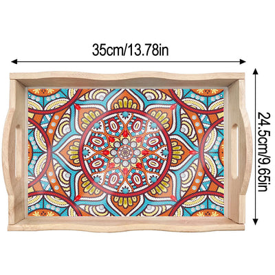 Bunte Blumen Mandala Holz Serviertablett Diamond Painting