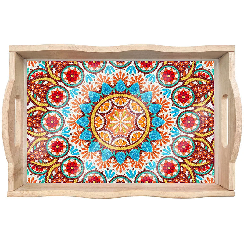 Orange und blaues Mandala Holz Serviertablett Diamond Painting