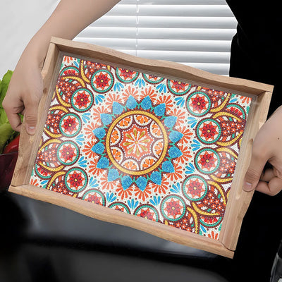 Orange und blaues Mandala Holz Serviertablett Diamond Painting