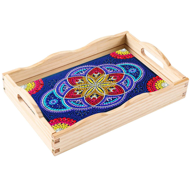 Blaue und rote Mandala Blumen Holz Serviertablett Diamond Painting