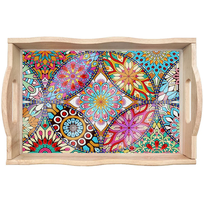 Komplizierte Blumen Mandala Holz Serviertablett Diamond Painting