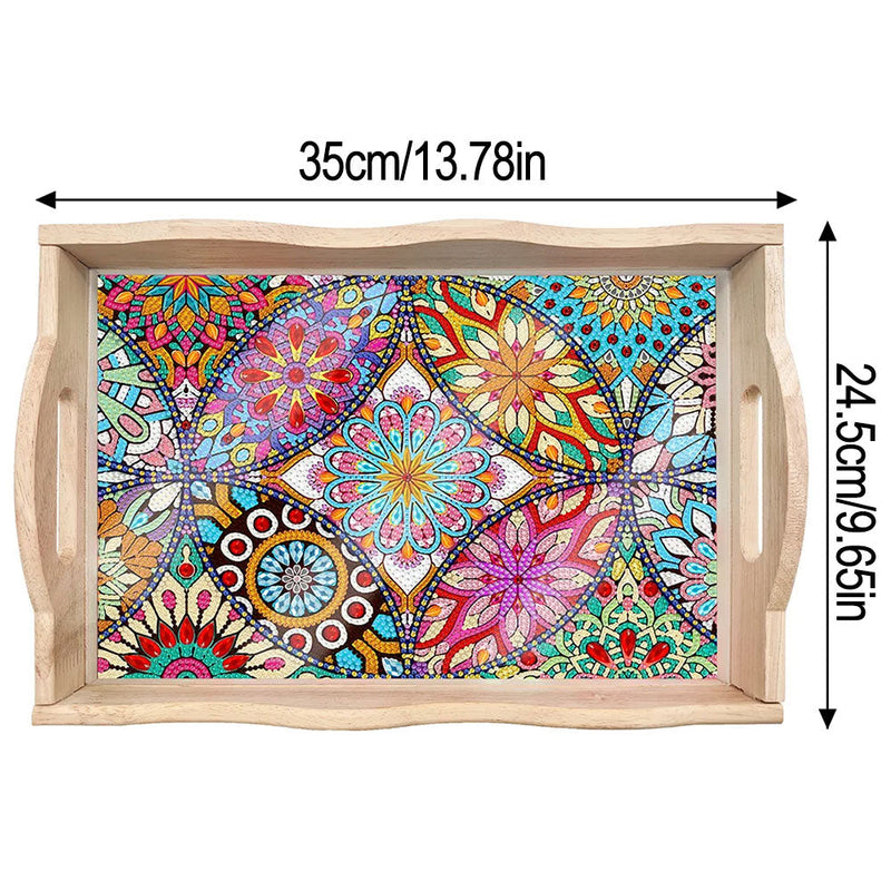 Komplizierte Blumen Mandala Holz Serviertablett Diamond Painting