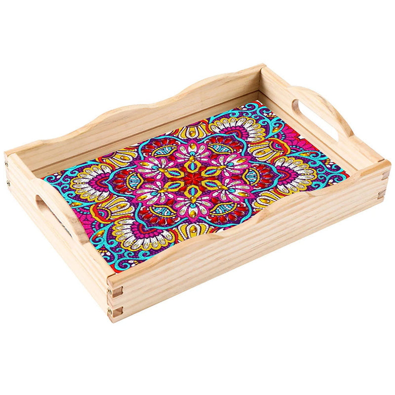 Lila Rotes Mandala Holz Serviertablett Diamond Painting