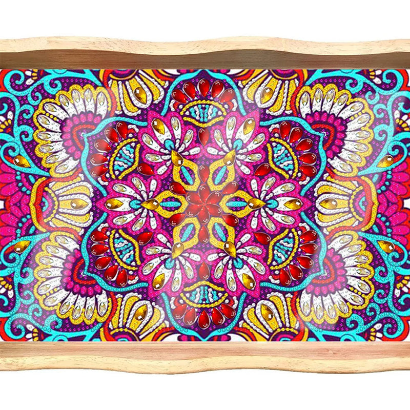 Lila Rotes Mandala Holz Serviertablett Diamond Painting