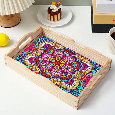 Lila Rotes Mandala Holz Serviertablett Diamond Painting