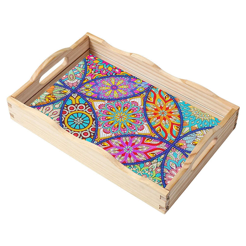 Buntes Gänseblümchen Mandala Holz Serviertablett Diamond Painting