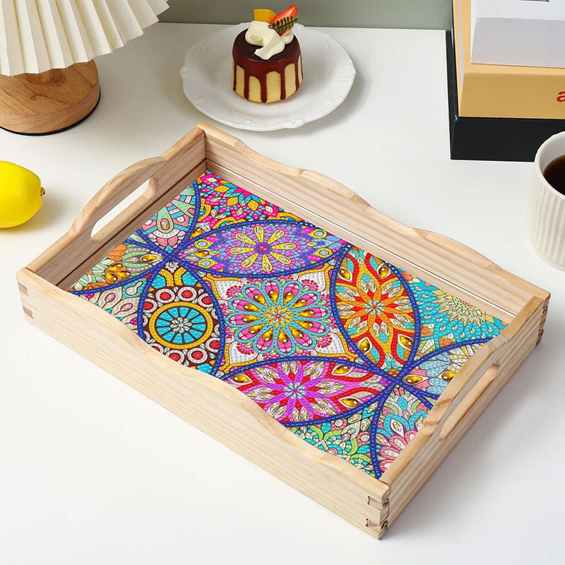 Buntes Gänseblümchen Mandala Holz Serviertablett Diamond Painting