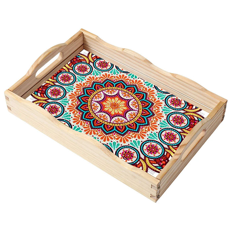 Buntes Retro Mandala Holz Serviertablett Diamond Painting