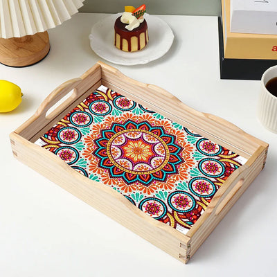 Buntes Retro Mandala Holz Serviertablett Diamond Painting