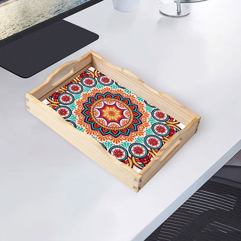 Buntes Retro Mandala Holz Serviertablett Diamond Painting