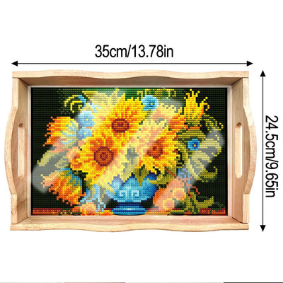 Sonnenblumen in blauer Vase Holz Serviertablett Diamond Painting