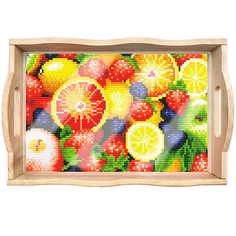 Bunte Früchte Holz Serviertablett Diamond Painting