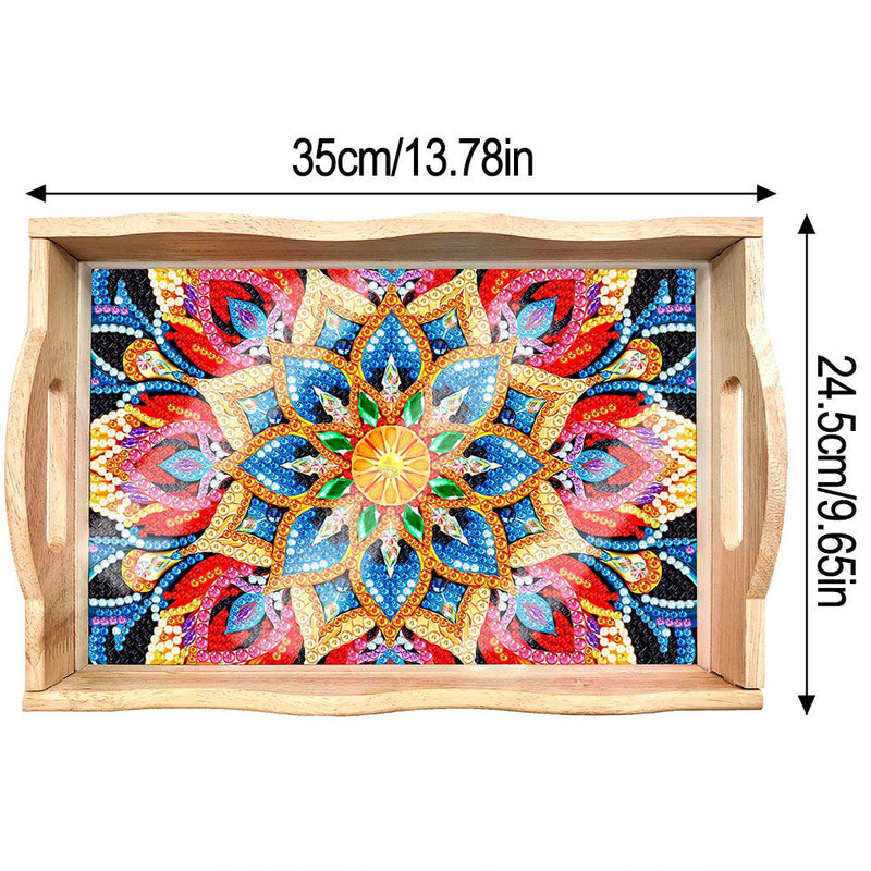 Rote und goldene Blumen Mandala Holz Serviertablett Diamond Painting