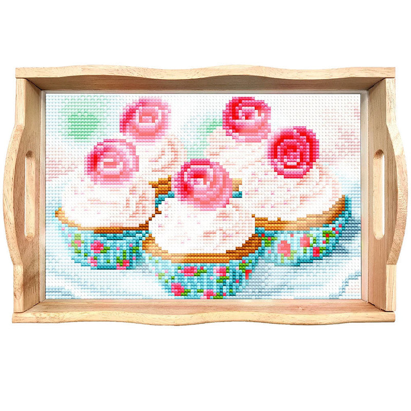 Leckere Cupcakes Holz Serviertablett Diamond Painting