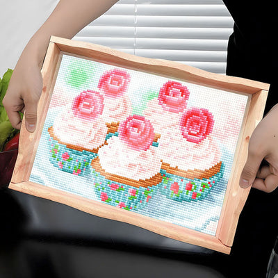 Leckere Cupcakes Holz Serviertablett Diamond Painting