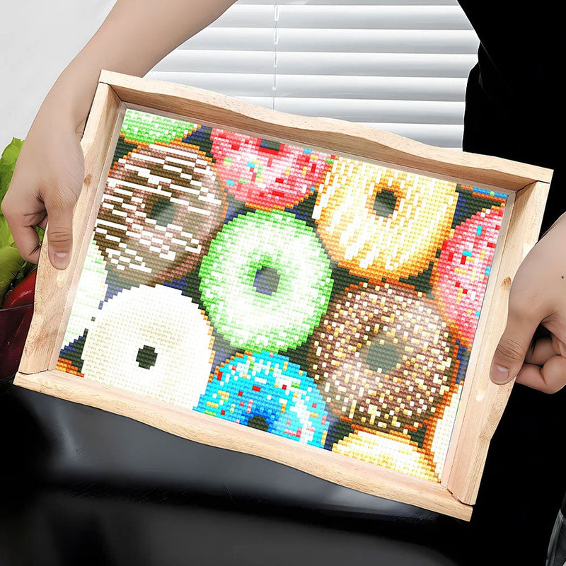 Leckere Donuts Holz Serviertablett Diamond Painting