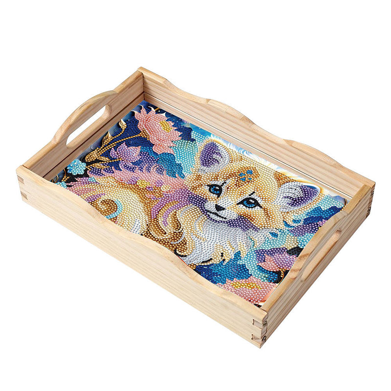 Kleine Katze und Blumen Holz Serviertablett Diamond Painting