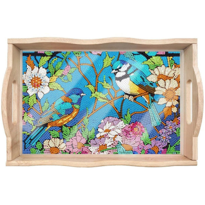 Vögel auf Blumenbaum Holz Serviertablett Diamond Painting