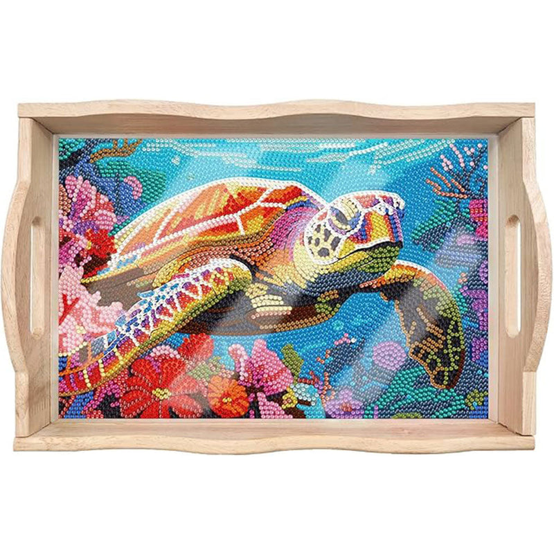 Bunte Schildkröte und Korallen Holz Serviertablett Diamond Painting