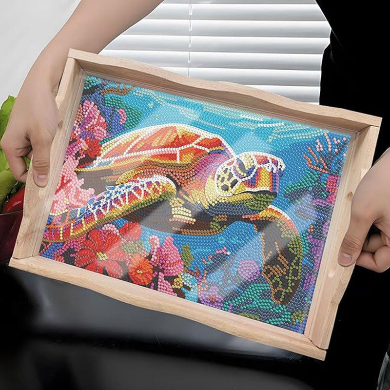 Bunte Schildkröte und Korallen Holz Serviertablett Diamond Painting