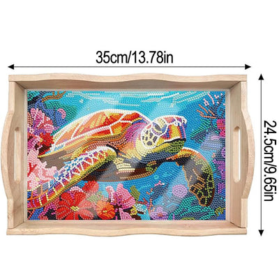 Bunte Schildkröte und Korallen Holz Serviertablett Diamond Painting