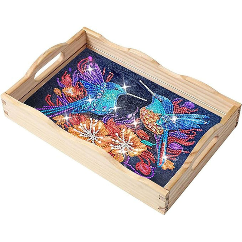 Kolibri Paar und Blumen Holz Serviertablett Diamond Painting