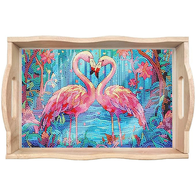 Flamingo Paar im Wald Holz Serviertablett Diamond Painting