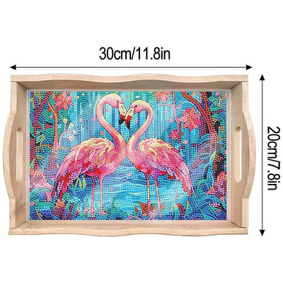 Flamingo Paar im Wald Holz Serviertablett Diamond Painting