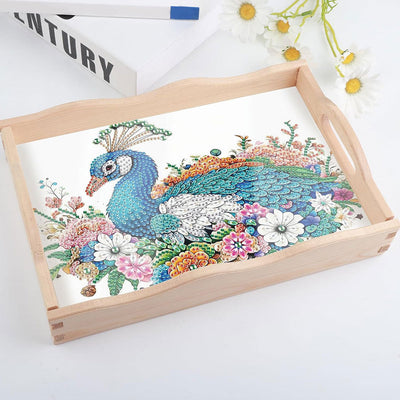 Pfau und bunte Blumen Holz Serviertablett Diamond Painting