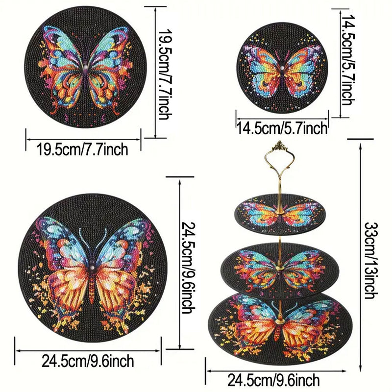 3-Stufig Bunter Schmetterling im Dunkeln Acryl Serviertablett Diamond Painting