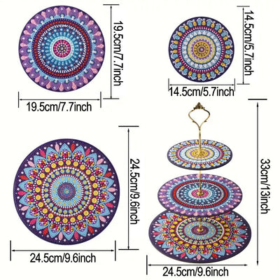 3-Stufig Rundes Buntes Mandala Acryl Serviertablett Diamond Painting