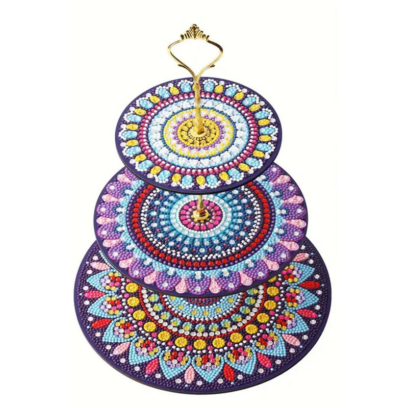 3-Stufig Rundes Buntes Mandala Acryl Serviertablett Diamond Painting