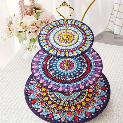 3-Stufig Rundes Buntes Mandala Acryl Serviertablett Diamond Painting