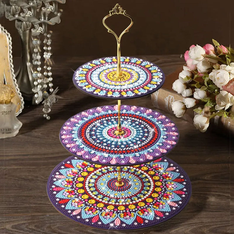 3-Stufig Rundes Buntes Mandala Acryl Serviertablett Diamond Painting