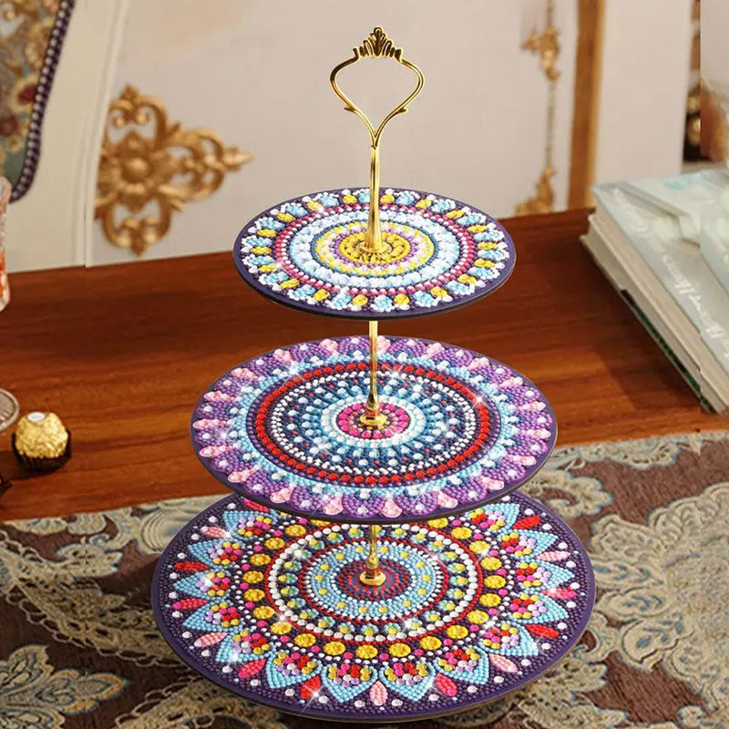 3-Stufig Rundes Buntes Mandala Acryl Serviertablett Diamond Painting