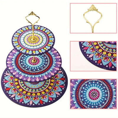 3-Stufig Rundes Buntes Mandala Acryl Serviertablett Diamond Painting