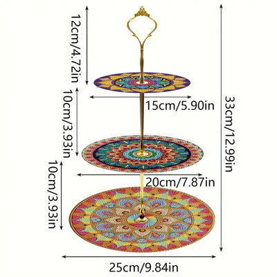 3-Stufig Runde Blumen Mandala Acryl Serviertablett Diamond Painting