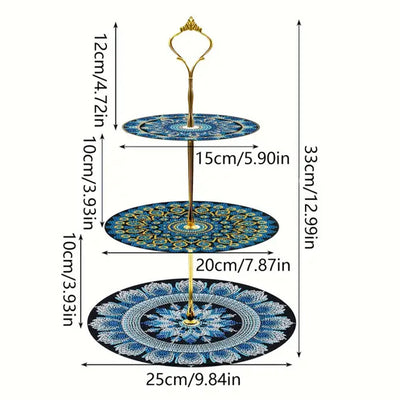 3-Stufig Blaues Mandala Acryl Serviertablett Diamond Painting