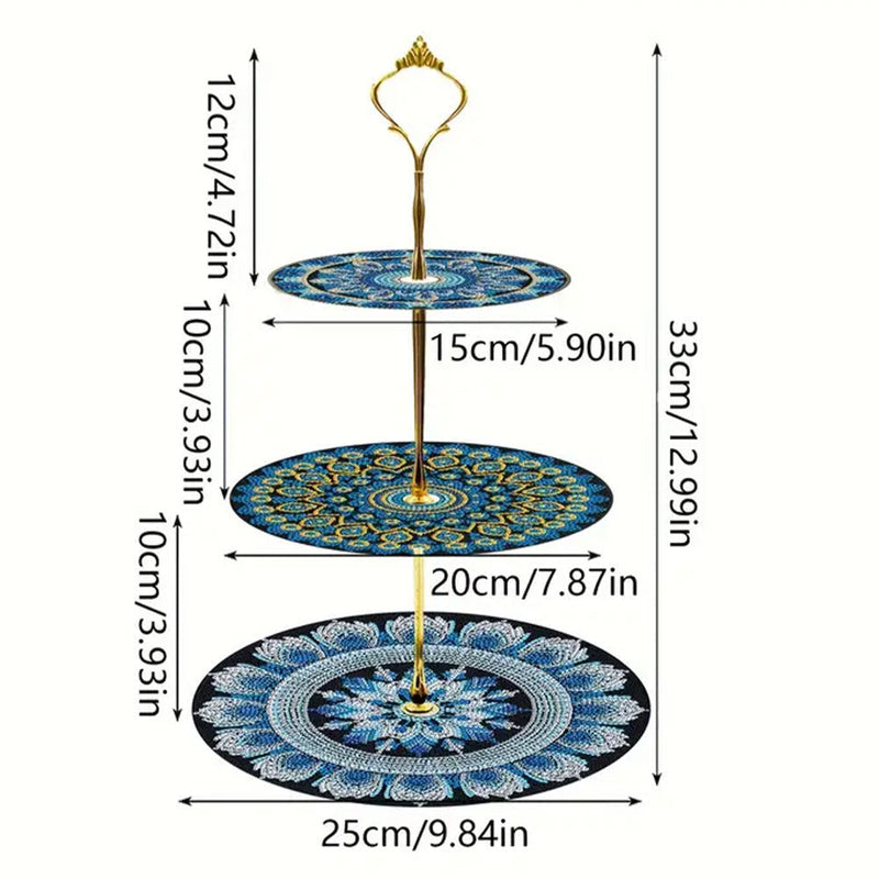 3-Stufig Blaues Mandala Acryl Serviertablett Diamond Painting