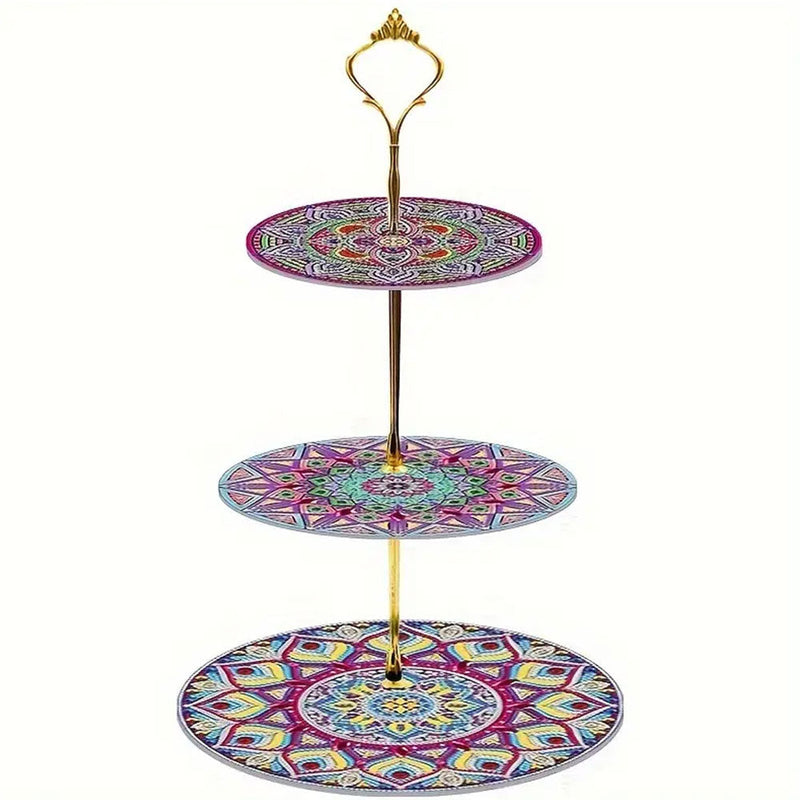 3-Stufig Lila Mandala Acryl Serviertablett Diamond Painting