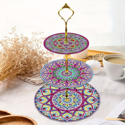 3-Stufig Lila Mandala Acryl Serviertablett Diamond Painting