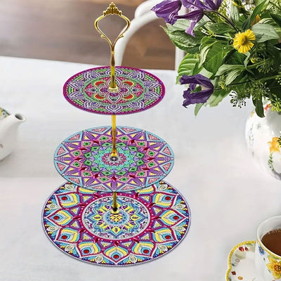 3-Stufig Lila Mandala Acryl Serviertablett Diamond Painting