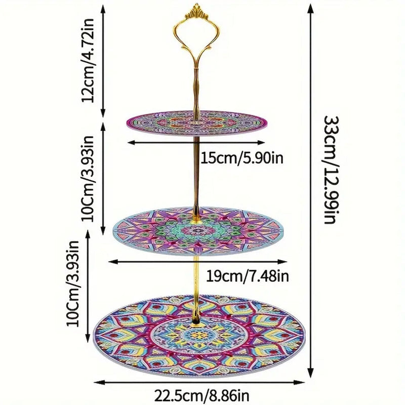 3-Stufig Lila Mandala Acryl Serviertablett Diamond Painting