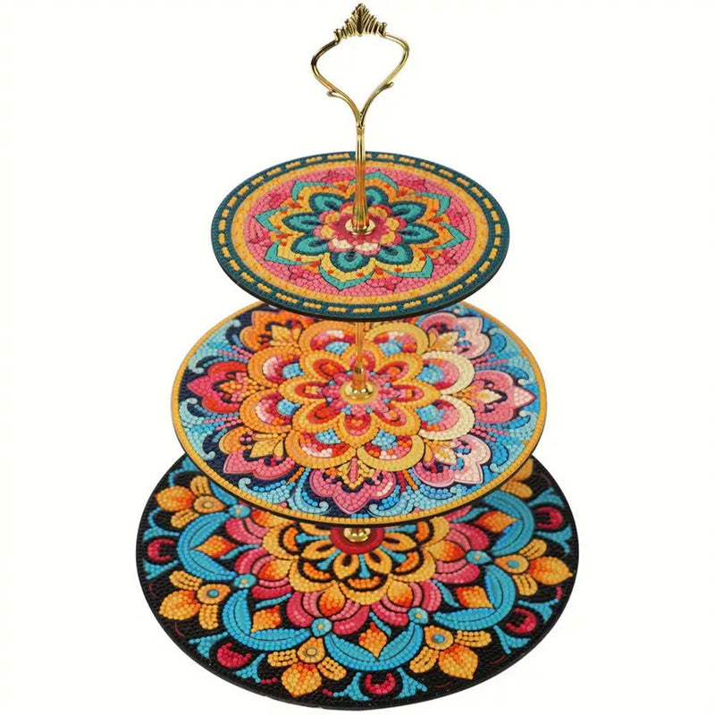 3-Stufig Orange Blumen Mandala Acryl Serviertablett Diamond Painting